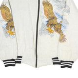Mens White Cotton Blend Bomber Jacket M Eagle Print Zip Closure