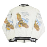 Mens White Cotton Blend Bomber Jacket M Eagle Print Zip Closure