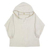 Womens Cream Hooded Pullover L Lace-Up Hoodie Patch Detail Casual