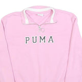 PUMA Womens Pink & White Half Zip UK 8 Cotton Blend Casual Sweatshirt Pullover