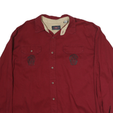 WRANGLER Mens Red Long Sleeve Cotton Shirt 2XL Skull Patch Casual Workwear