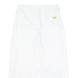 Womens Relaxed White Cotton Blend Crop Trousers W28 L23 Embroidered Butterfly