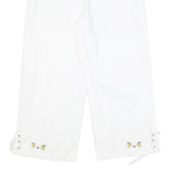 Womens Relaxed White Cotton Blend Crop Trousers W28 L23 Embroidered Butterfly