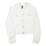 GAP Womens White Cotton Blend Button Jacket M Plain Classic Fit
