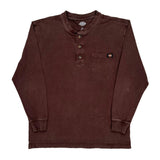 Dickies Henley Long Sleeve T-Shirt - Large Brown Cotton