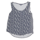 TOMMY HILFIGER Womens Navy & White Printed Sleeveless Round Neck Top S Casual