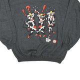 THE BEST Mens Grey Sweatshirt S Cartoon Print Cotton Blend Crew Neck Long Sleeve