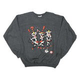 THE BEST Mens Grey Sweatshirt S Cartoon Print Cotton Blend Crew Neck Long Sleeve