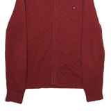 TOMMY HILFIGER Mens Red Jumper Patterned Full Zip Crew Neck Basic Knit L Cotton