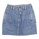 LIZ WEAR Womens Blue Denim Mini Cotton Plain Skirt Size S Button Closure
