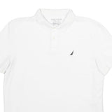 NAUTICA Mens White Short Sleeve Plain L Cotton Blend Polo Shirt Classic Fit
