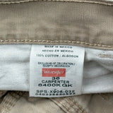 Wrangler Carpenter Shorts - 36W 9L Beige Cotton