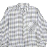 Mens White Blue Check Cotton Shirt M Classic Button Collar Long Sleeve