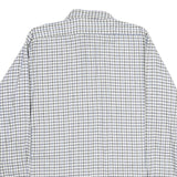 Mens White Blue Check Cotton Shirt M Classic Button Collar Long Sleeve