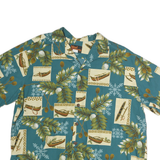 ISLAND RESERVE Mens Blue & Cream Hawaiian Shirt 2XL Cotton Relaxed Fit Summer
