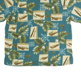 ISLAND RESERVE Mens Blue & Cream Hawaiian Shirt 2XL Cotton Relaxed Fit Summer
