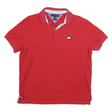 TOMMY HILFIGER Mens Red Short Sleeve Plain L Cotton Blend Polo Shirt Classic