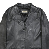 COFI Womens Black Leather Jacket XL Button Plain Stylish Classic Outerwear