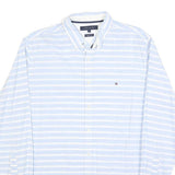 TOMMY HILFIGER Mens Blue & White Striped Shirt L Button-Down Collar Casual