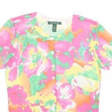 LAUREN RALPH LAUREN Womens Pink & Green Floral Patterned Cotton Button Up Jumper