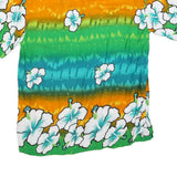 ISLAND EXPRESSIONS Mens Green & Orange Floral Hawaiian Shirt S Cotton Blend