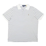 POLO RALPH LAUREN Mens White & Navy Striped Short Sleeve Polo Shirt L Cotton