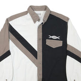 EXPRESS RIDER Mens White & Black & Taupe Cotton Blend Shirt M Button-Up Casual