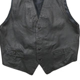 GATSBY INTERNATIONAL Mens Black Leather Button Jacket XL Waistcoat Plain Smooth
