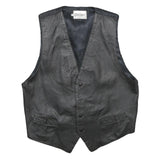 GATSBY INTERNATIONAL Mens Black Leather Button Jacket XL Waistcoat Plain Smooth