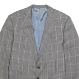 HERMES Mens Grey & Pink Check Wool Tailored Jacket L Woven Button Closure
