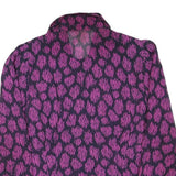 Womens Purple Black Printed Long Sleeve Collared Shirt M Button Front Polyester