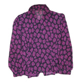 Womens Purple Black Printed Long Sleeve Collared Shirt M Button Front Polyester