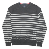 TOMMY HILFIGER Mens Grey & White Patterned Cotton Blend Jumper Crew Neck Basic