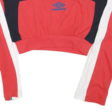 UMBRO Womens Red & Navy Graphic Crop T-Shirt S Long Sleeve Crew Neck Sportswear