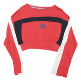 UMBRO Womens Red & Navy Graphic Crop T-Shirt S Long Sleeve Crew Neck Sportswear
