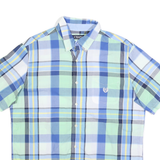CHAPS Mens Blue Green Check Shirt L Short Sleeve Cotton Blend Casual