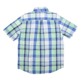 CHAPS Mens Blue Green Check Shirt L Short Sleeve Cotton Blend Casual