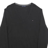 TOMMY HILFIGER Womens Black Plain V-Neck Basic Knit Jumper M Cotton Blend