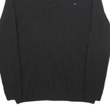 TOMMY HILFIGER Womens Black Plain V-Neck Basic Knit Jumper M Cotton Blend