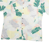 KENNINGTON Mens White & Green Floral Cotton Flannel Shirt M Short Sleeve Casual