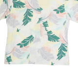 KENNINGTON Mens White & Green Floral Cotton Flannel Shirt M Short Sleeve Casual