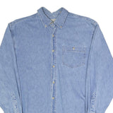 FARGO Mens Blue Denim Shirt L Cotton Casual Button-Down Long Sleeve Pocket