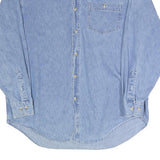 FARGO Mens Blue Denim Shirt L Cotton Casual Button-Down Long Sleeve Pocket