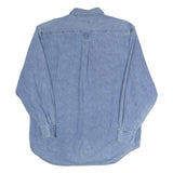 FARGO Mens Blue Denim Shirt L Cotton Casual Button-Down Long Sleeve Pocket