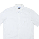 NAUTICA Mens White Blue Check Shirt L Cotton Blend Button Down Casual Summer