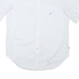 NAUTICA Mens White Blue Check Shirt L Cotton Blend Button Down Casual Summer
