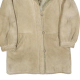 Womens Beige Leather Button Jacket M Suede Shearling Winter Coat Outerwear