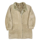 Womens Beige Leather Button Jacket M Suede Shearling Winter Coat Outerwear