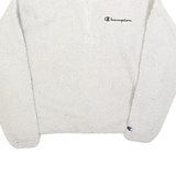 CHAMPION Womens White Polar Fleece Patterned 1/4 Zip Jumper M Lightweight Soft