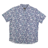 LEE Mens Blue & White Floral Shirt XL Short Sleeve Cotton Blend Button Collar